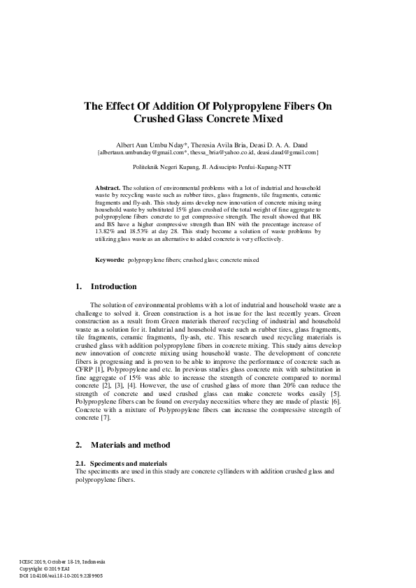 (PDF) The Effect Of Addition Of Polypropylene Fibers On Crushed Glass ...