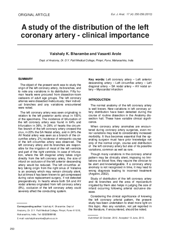 (PDF) A study of the distribution of the left coronary artery ...