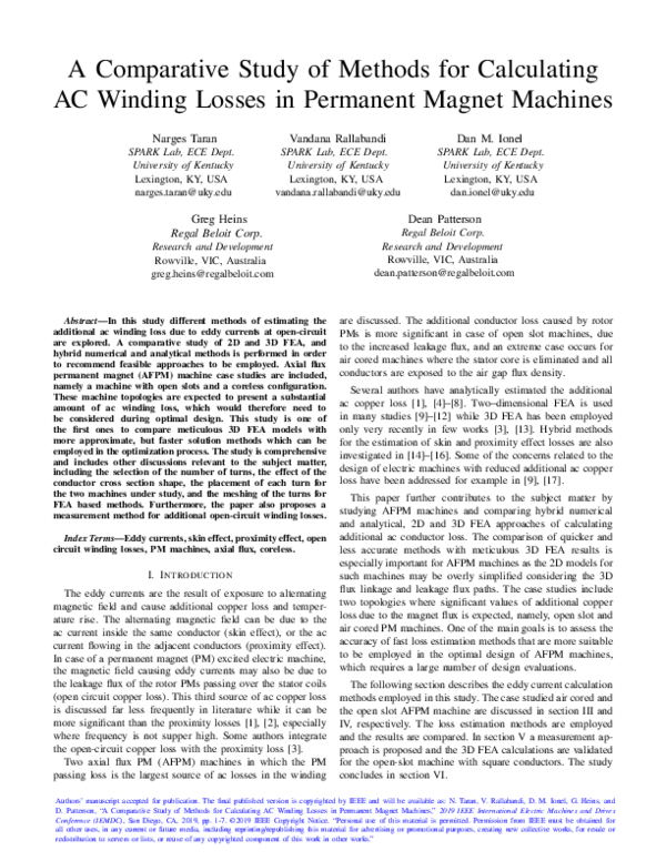 (PDF) A Comparative Study of Methods for Calculating AC Winding Losses ...