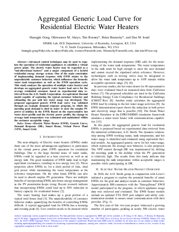 (PDF) Aggregated Generic Load Curve for Residential Electric Water Heaters