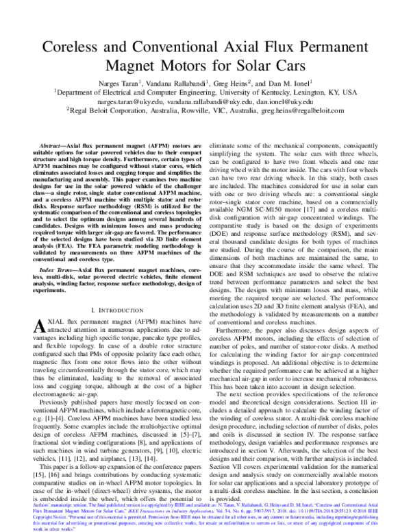 (PDF) Coreless and Conventional Axial Flux Permanent Magnet Motors for ...