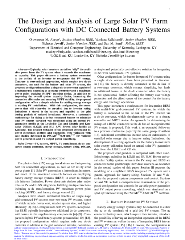 (PDF) The Design and Analysis of Large Solar PV Farm Configurations ...