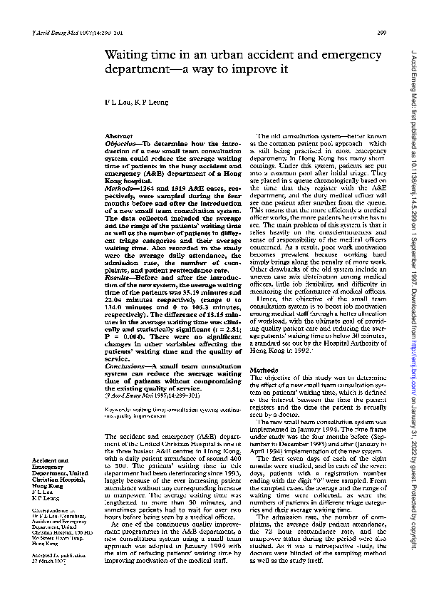 (PDF) Waiting time in an urban accident and emergency department--a way ...