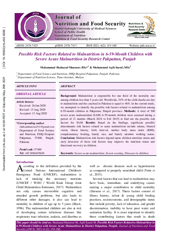 (PDF) Possible Risk Factors Related to Malnutrition in 6-59-Month ...