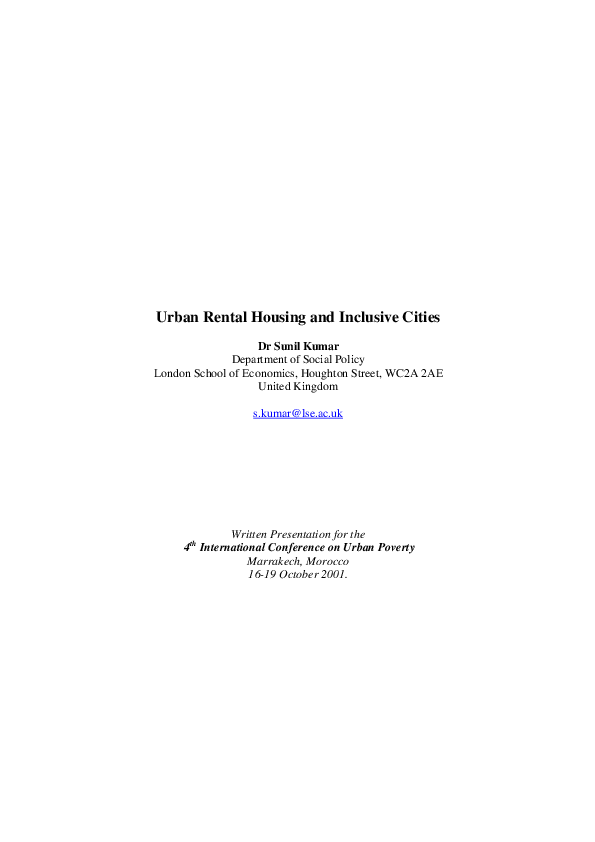 (PDF) Urban Rental Housing and Inclusive Cities