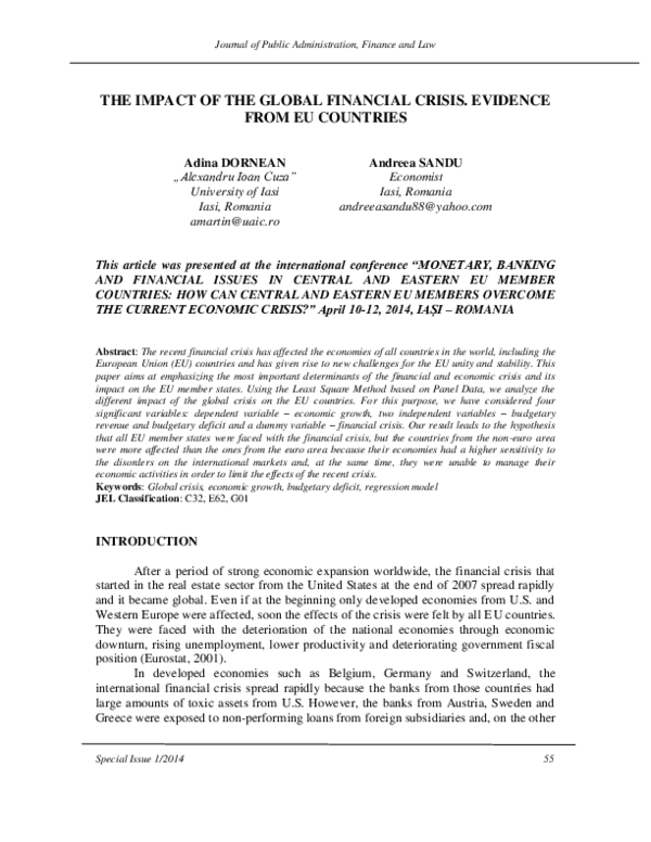 (PDF) The Impact Of The Global Financial Crisis. Evidence From Eu Countries