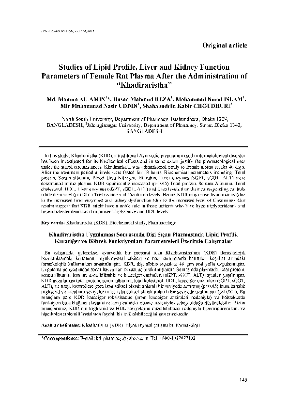 (PDF) Studies of Lipid Profile, Liver and Kidney Function Parameters of ...