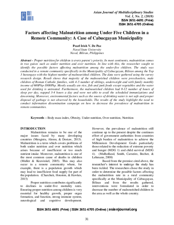 (PDF) Factors affecting Malnutrition among Under Five Children in a ...