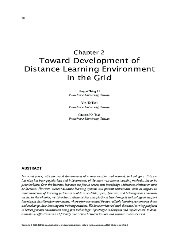 (PDF) Toward development of distance learning environment in the grid