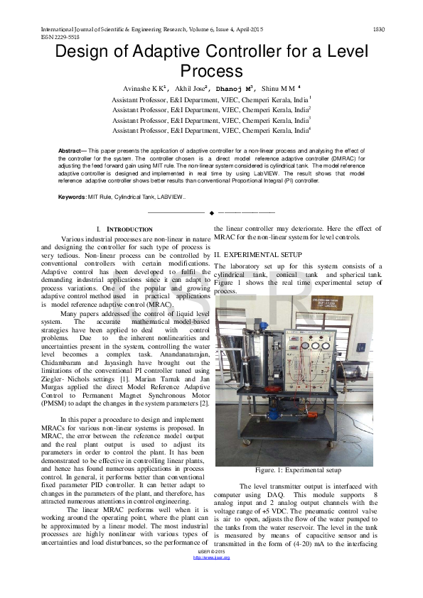 (PDF) Design of Adaptive Controller for a Level Process