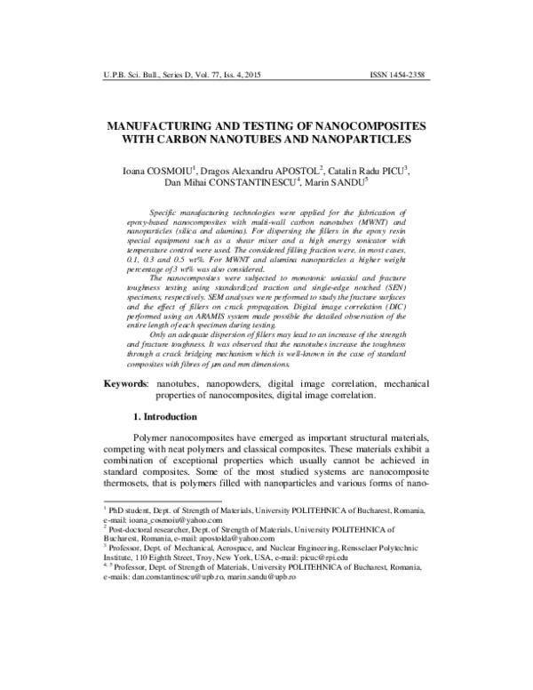 (PDF) Manufacturing and Testing of Nanocomposites with Carbon Nanotubes ...