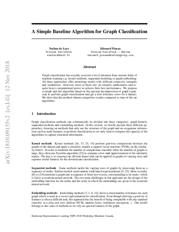 (PDF) A Simple Baseline Algorithm for Graph Classification | Edouard ...