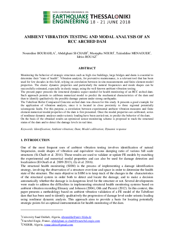 (PDF) Ambient Vibration Testing and Modal Analysis of an RCC Arched Dam