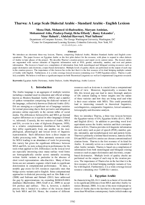 (PDF) Tharwa: A Large Scale Dialectal Arabic - Standard Arabic ...