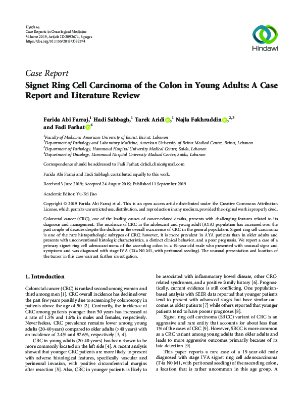 (PDF) Signet Ring Cell Carcinoma of the Colon in Young Adults: A Case ...
