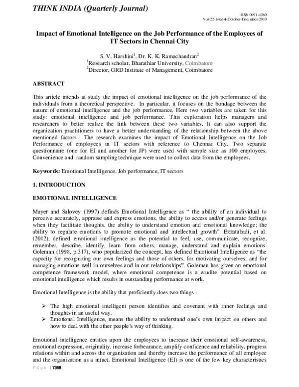 (PDF) Impact of Emotional Intelligence on the Job Performance of the ...