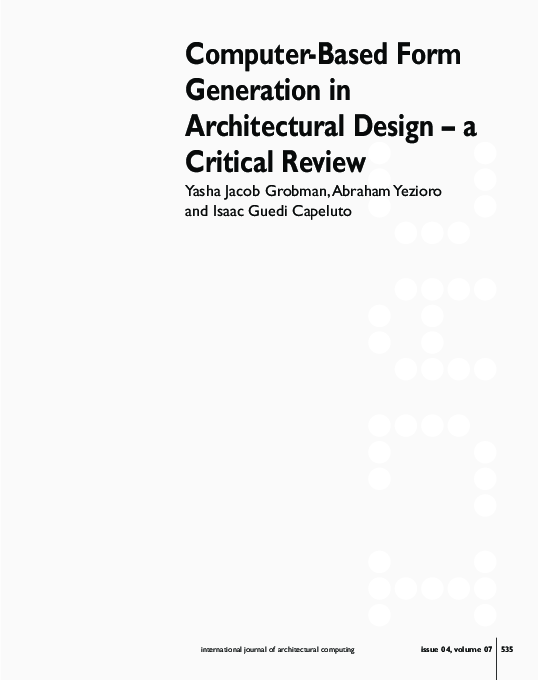 (PDF) Computer-Based Form Generation in Architectural Design — A ...