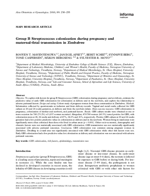 (PDF) Group B Streptococcus colonization during pregnancy and maternal ...