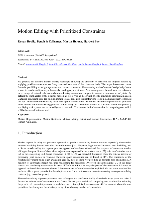 (PDF) Motion Editing with Prioritized Constraints