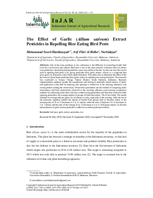 (PDF) The Effect of Garlic (Allium sativum) Extract Pesticides in