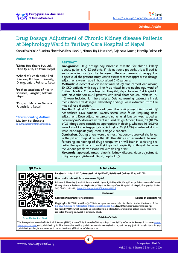 (PDF) Drug Dosage Adjustment of Chronic Kidney disease Patients at ...