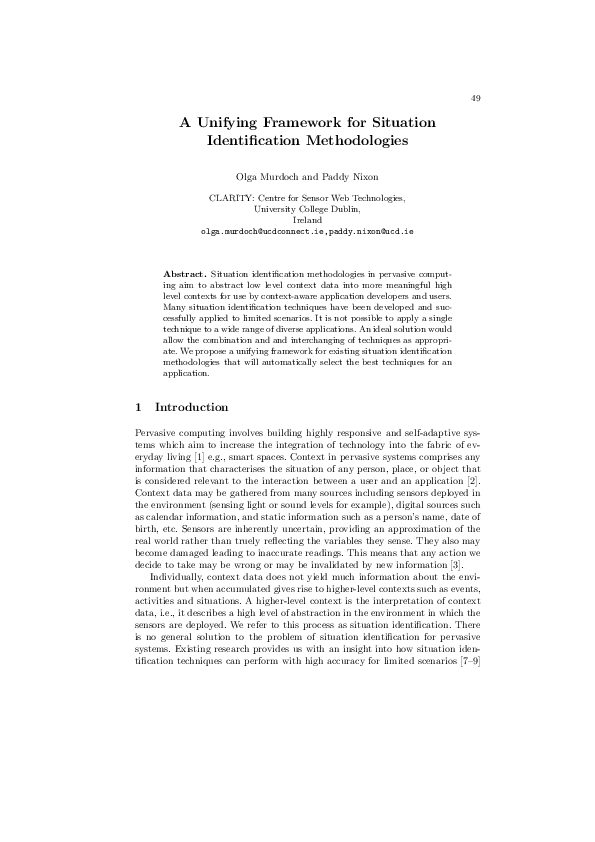 (PDF) 49 A Unifying Framework for Situation Identification Methodologies