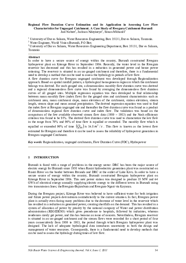 (PDF) Regional Flow Duration Curve Estimation and its Application in ...