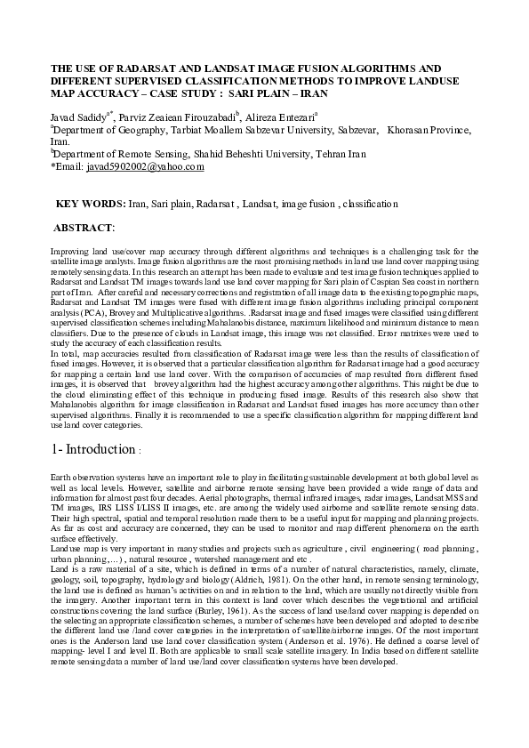 (PDF) The Use of Radarsat and Landsat Image Fusion Algorithms and ...