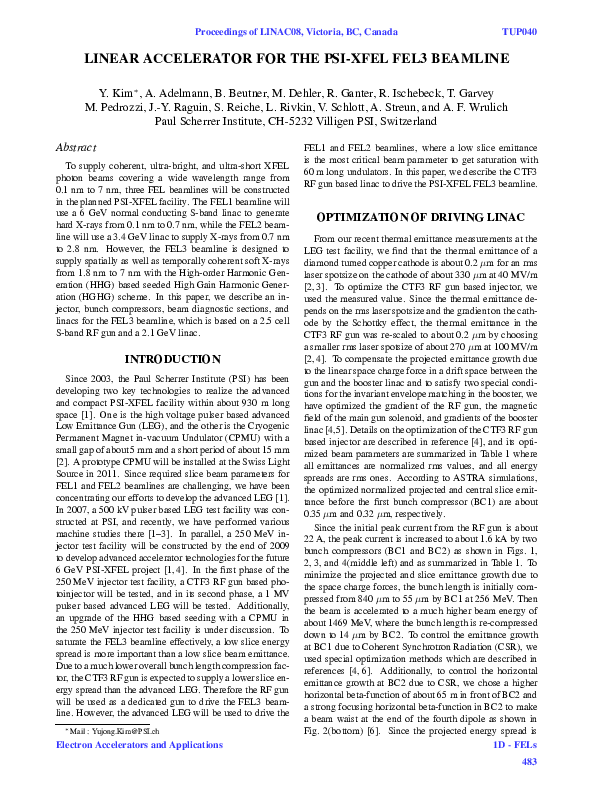 (PDF) Linear Accelerator for the PSI-XFEL FEL3 Beamline
