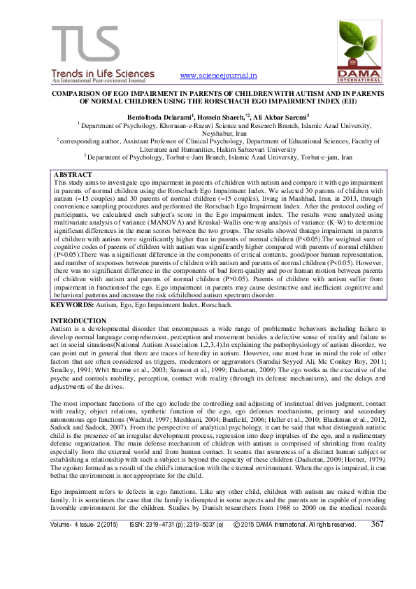 (PDF) Comparison of Ego Impairment in Parents of Children with Autism ...