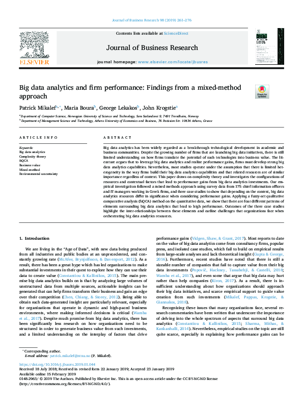 (PDF) Big data analytics and firm performance: Findings from a mixed ...