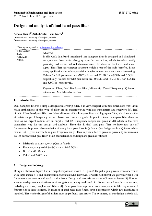 (PDF) Design and analysis of dual band pass filter