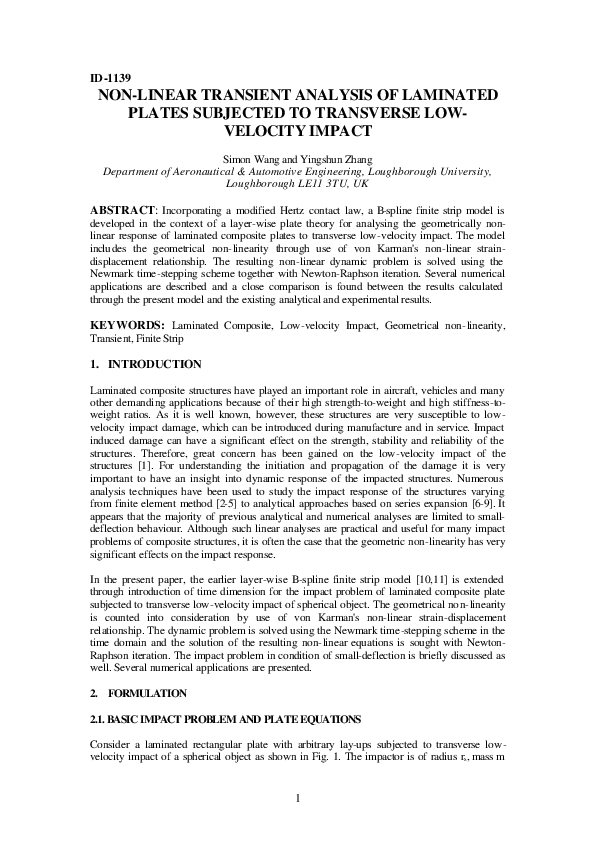 (PDF) 1 ID-1139 Non-Linear Transient Analysis of Laminated Plates ...