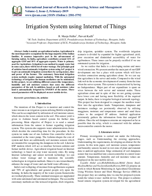 (PDF) Irrigation System using Internet of Things