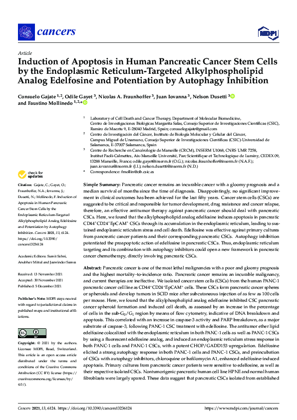 (PDF) Induction of Apoptosis in Human Pancreatic Cancer Stem Cells by ...