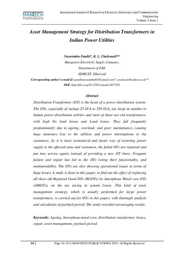 (PDF) Asset Management Strategy for Distribution Transformers in Indian ...