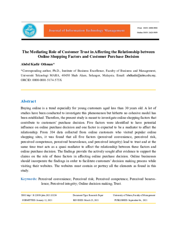 (PDF) The Mediating Role of Customer Trust in Affecting the ...