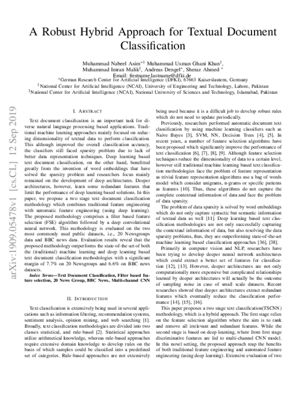 (PDF) A Robust Hybrid Approach for Textual Document Classification