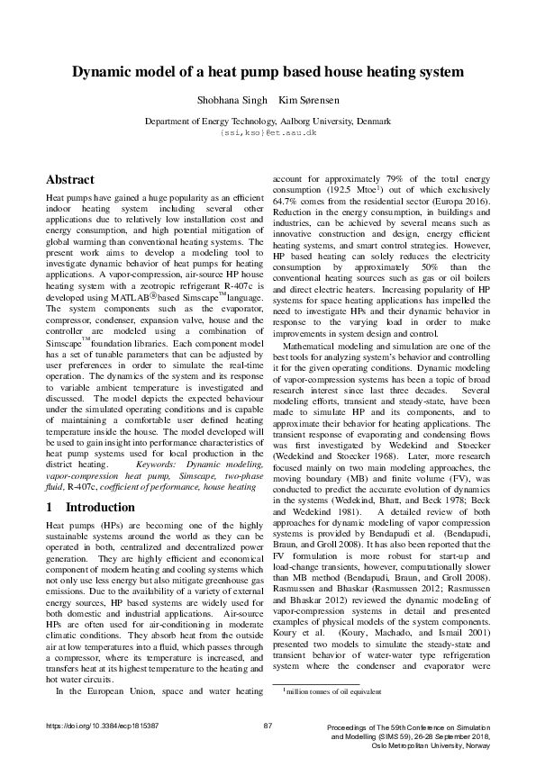 (PDF) Dynamic model of a heat pump based house heating system