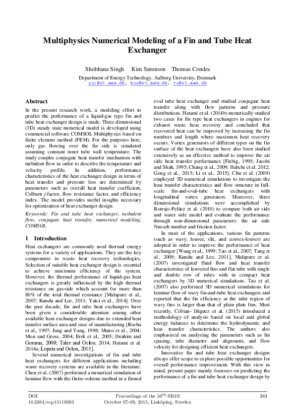 (PDF) Numerical Modeling of Fin and Tube Heat Exchanger for Waste Heat ...