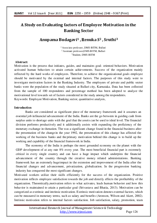 (PDF) A Study on Evaluating factors of Employee Motivation in the ...
