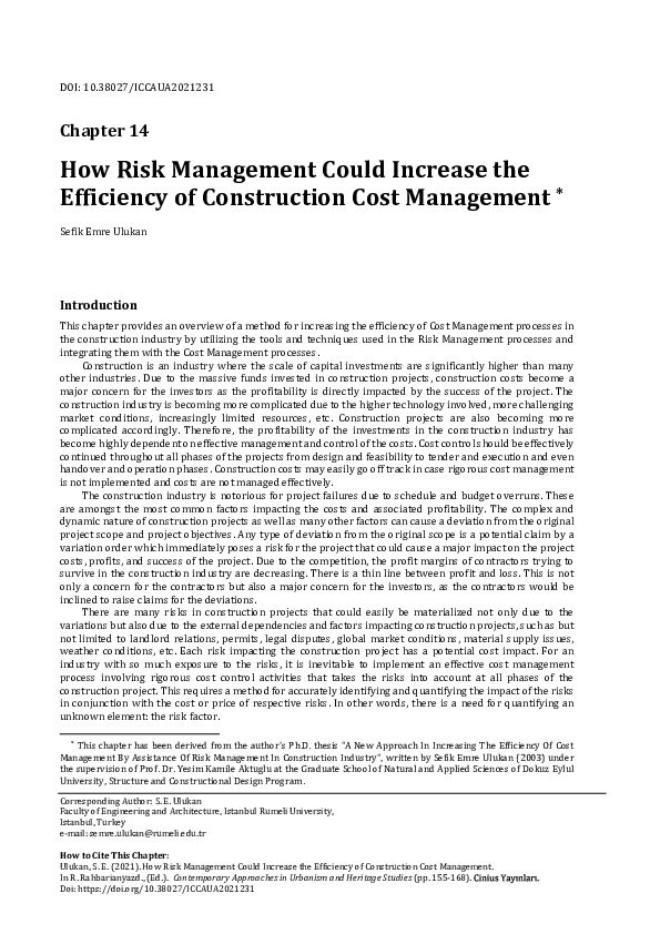(PDF) How Risk Management Could Increase the Efficiency of Construction ...