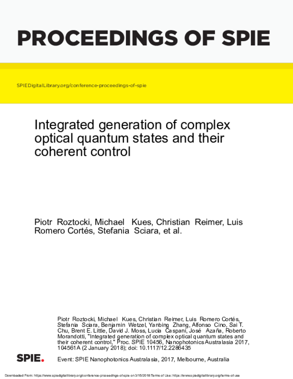 (PDF) Integrated generation of complex optical quantum states and their ...