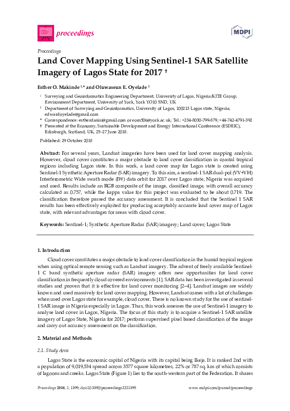 (PDF) Land Cover Mapping Using Sentinel-1 SAR Satellite Imagery of ...
