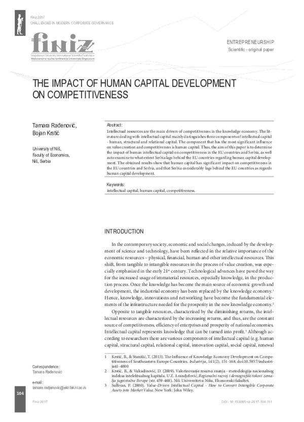 (PDF) The impact of human capital development on competitiveness