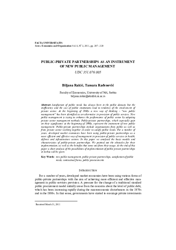 (PDF) Public-private partnerships as an instrument of new public management