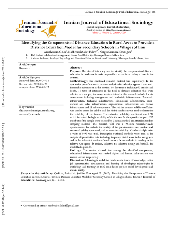 (PDF) Identifying the Components of Distance Education in Rural Areas ...