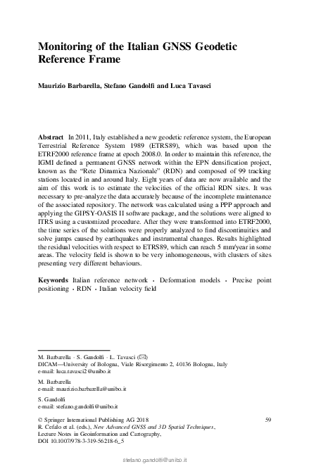 (PDF) Monitoring of the Italian GNSS Geodetic Reference Frame