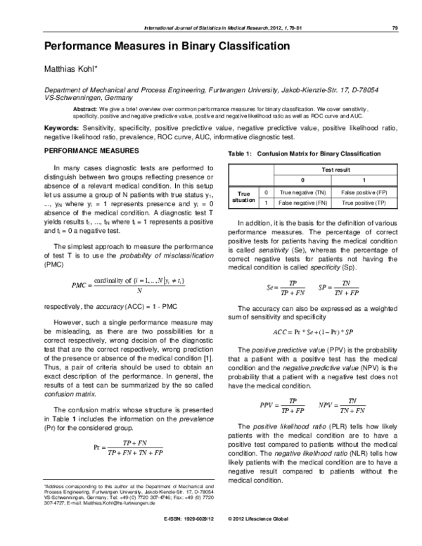 (PDF) Performance Measures in Binary Classification