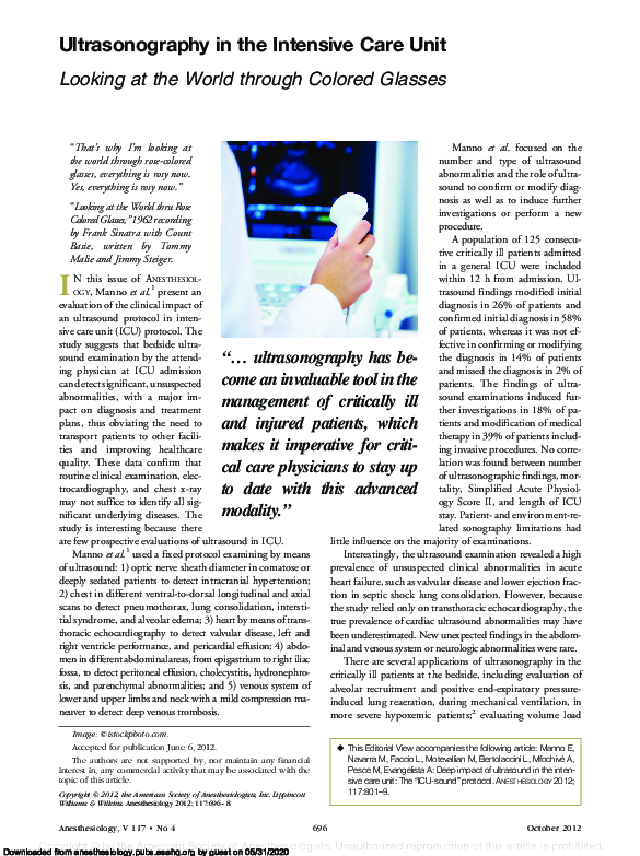 (PDF) Ultrasonography in the Intensive Care Unit